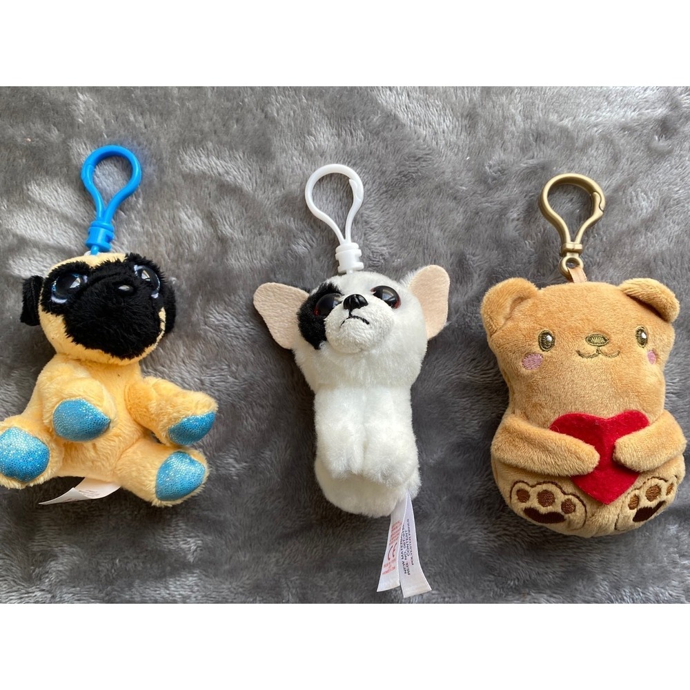 Plush Toy Mini Clips Lot Of 3 Russ Pug Cupcake Animal Adv Love Bear TY Marc s16
